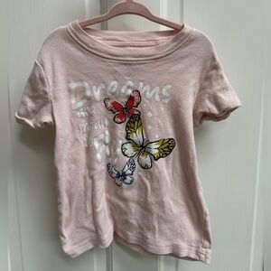 Daughter Queen 4T Girls Pink Butterfly Dreams Fly Short Sleeve Pajama Top Shirt